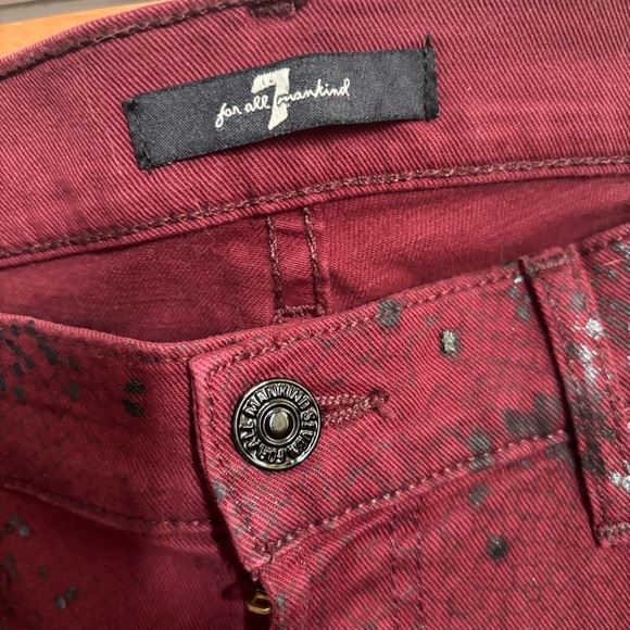 Seven For All Mankind Burgundy Metallic Snakeskin Stretch Skinny Jeans size 30 - Picture 6 of 13